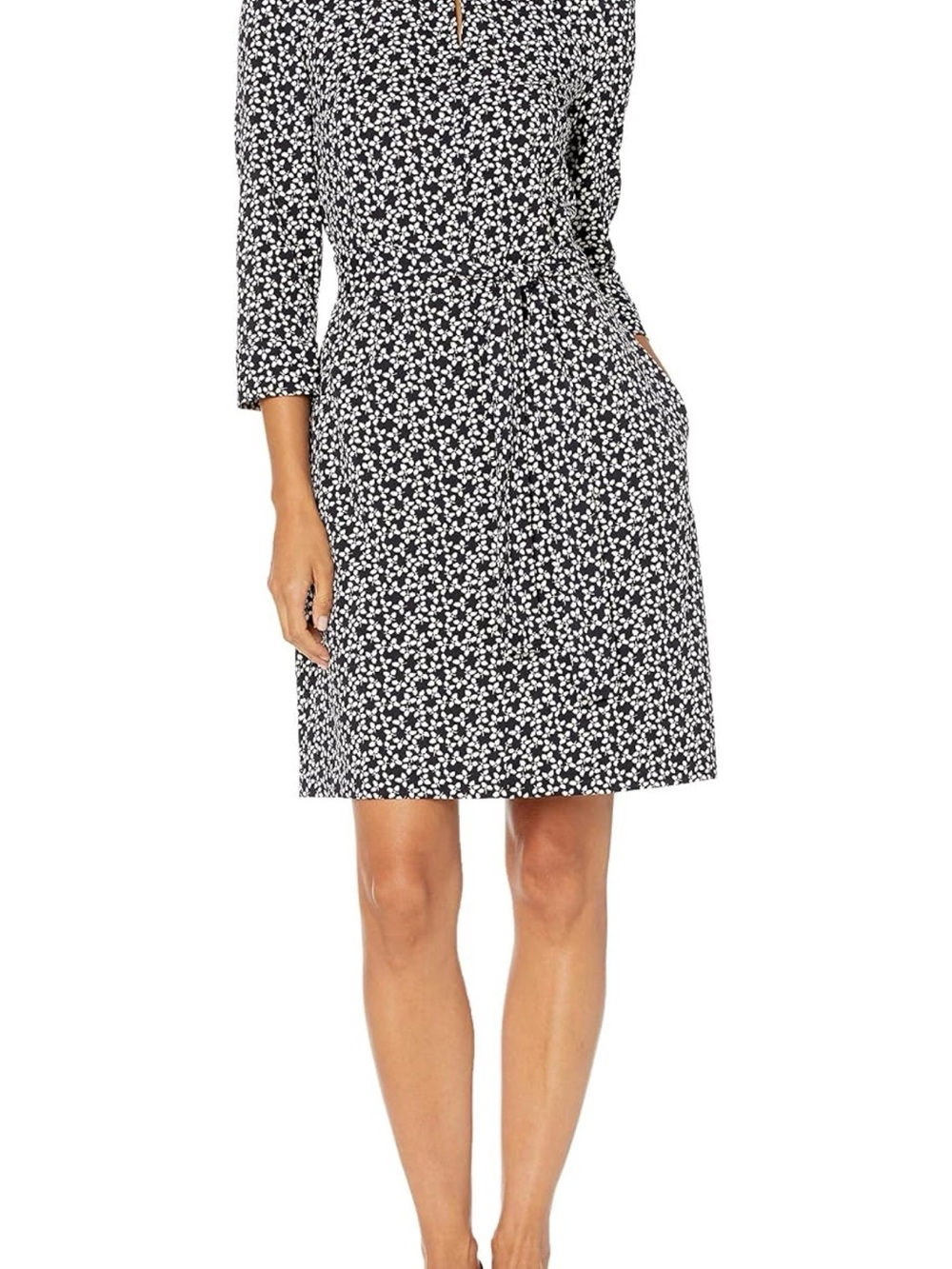 Lark & Ro Black and White Ditsy Floral Midi Dress